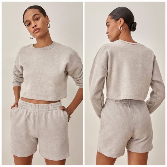 Reformation Tops - Reformation Boxy Cropped Crew Sweatshirt in Hthr Grey XS NWT
